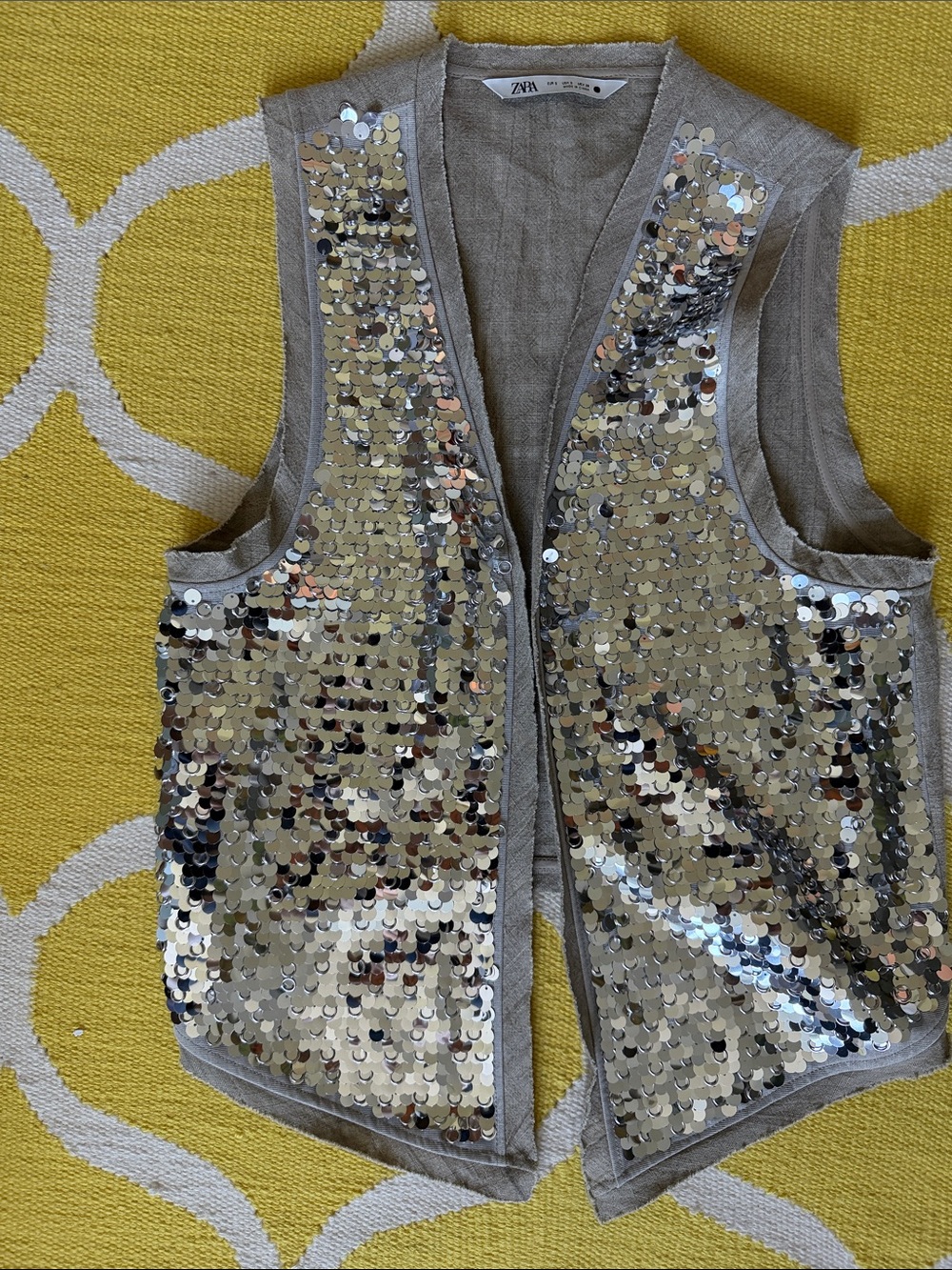 Sequin Front Khaki Open Vest